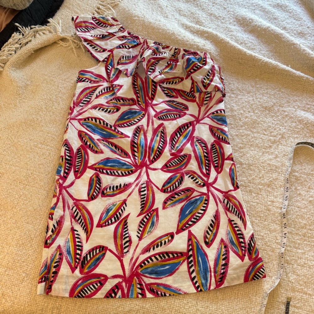 J.Crew Linen One Shoulder Tropical Leaf Print Dress small